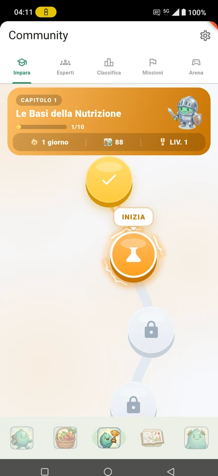 NUTRIMI learning path: chapter one, The Basics of Nutrition, with stages to unlock