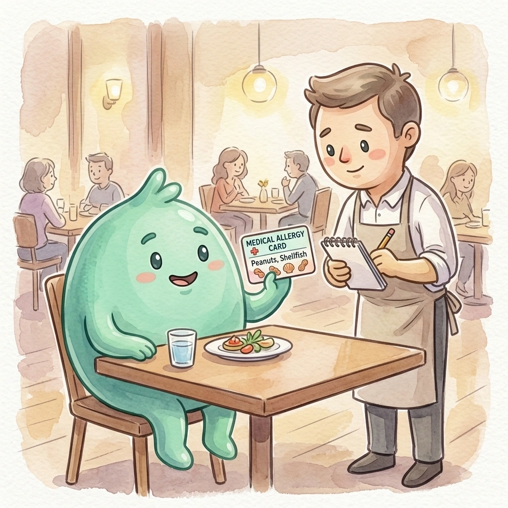 BITE displays an allergy card at a restaurant